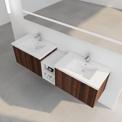 Modern Wall-Mounted Vanity with Ample Storage and Resin Sink