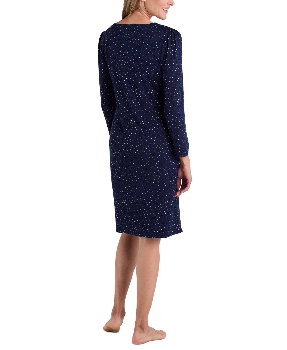 Miss Elaine Women's Printed Lace-Trim Nightgown - Navy with Gold