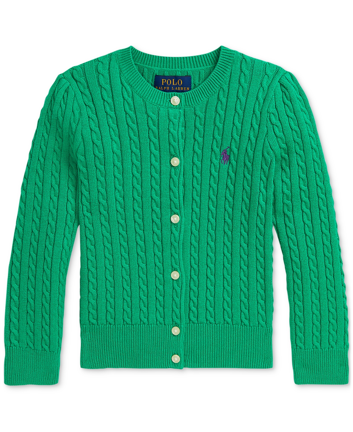 Polo Ralph Lauren Toddler And Little Girls Mini-Cable Cotton Cardigan - OPLNT PURPL