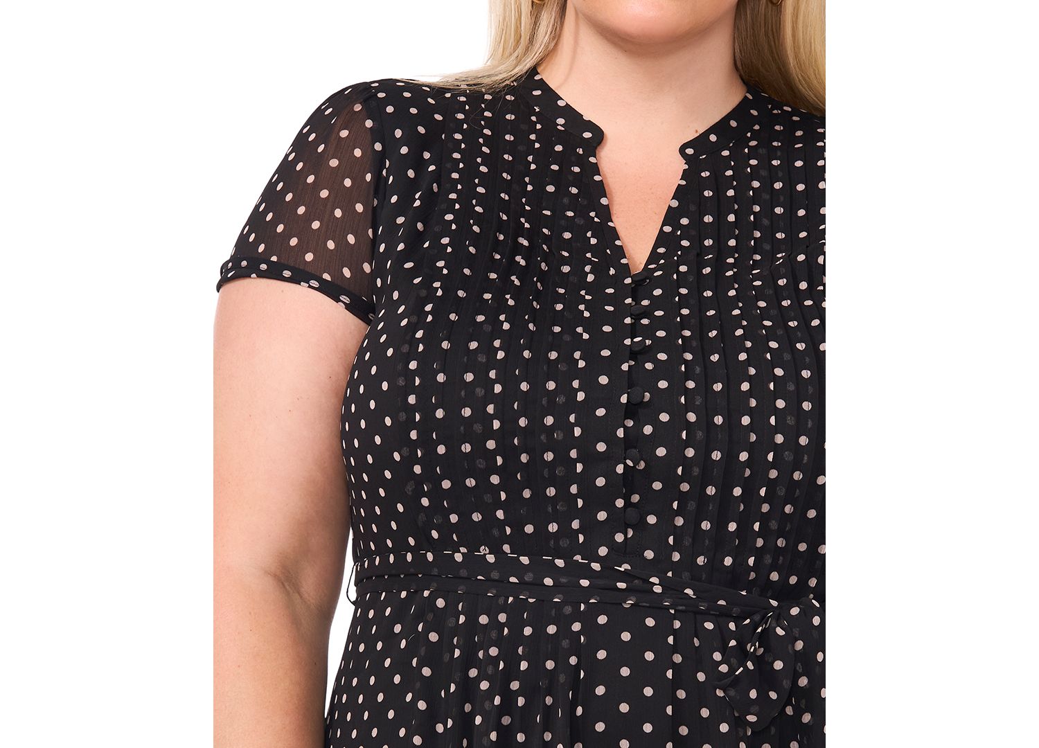 Plus Size Printed Split-Neck Cap-Sleeve Dress