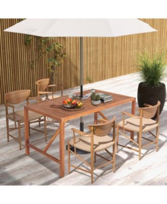 67 Inch Patio Rectangle Acacia Wood Dining Table with Umbrella Hole