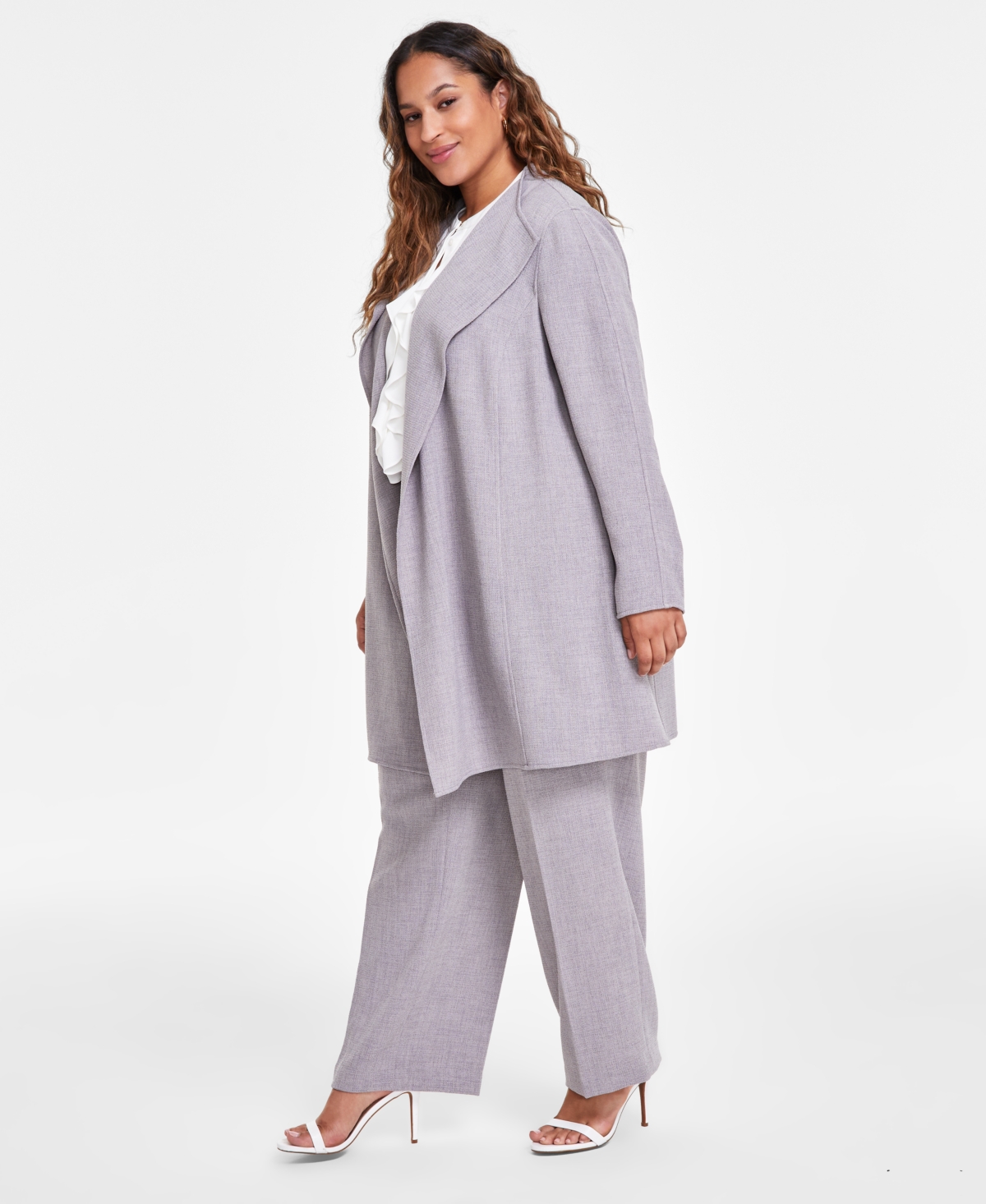 Kasper Plus Size Melange Crepe Drape-Collar Jacket