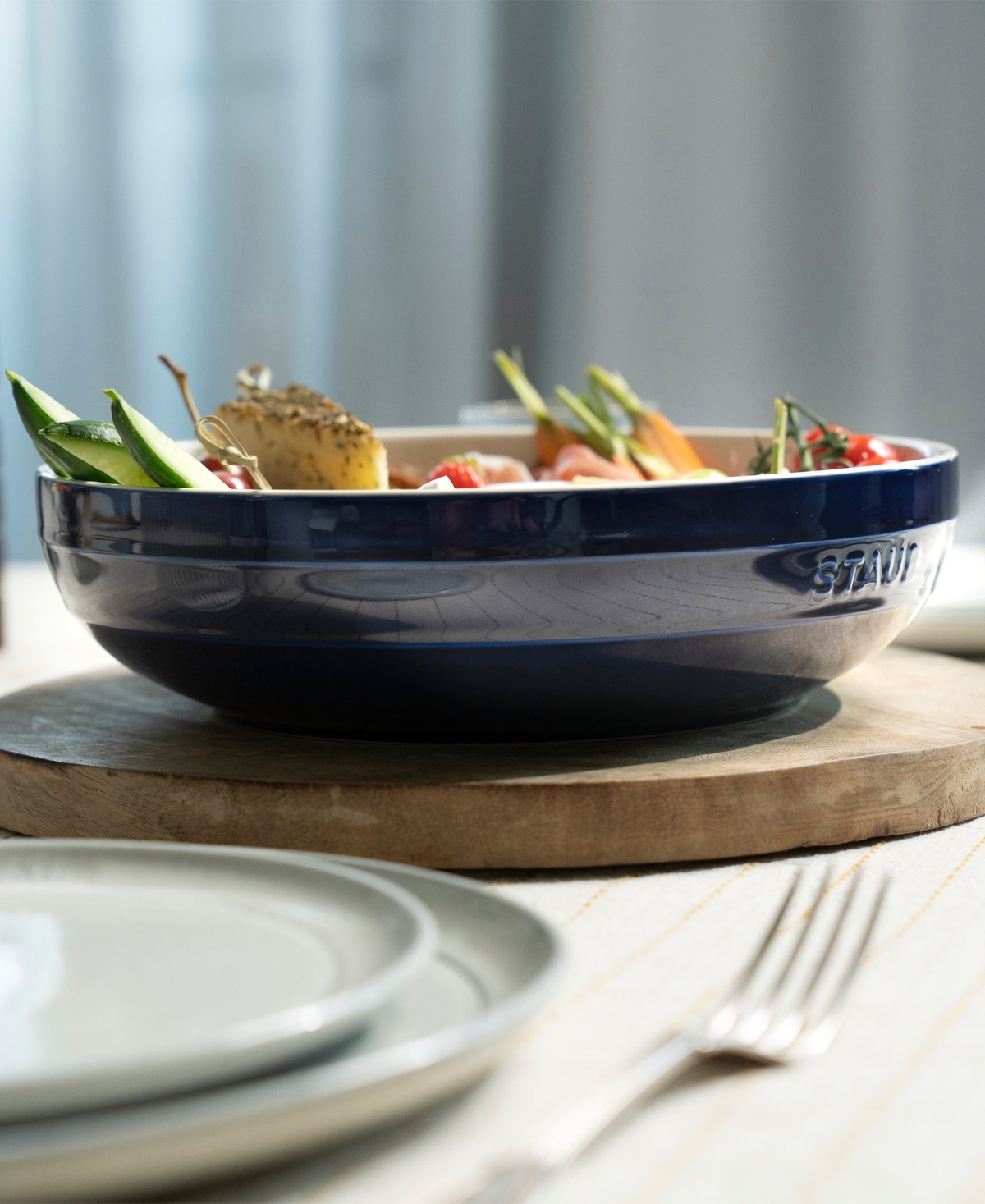 Staub Shallow Serving Bowl In Dark Blue