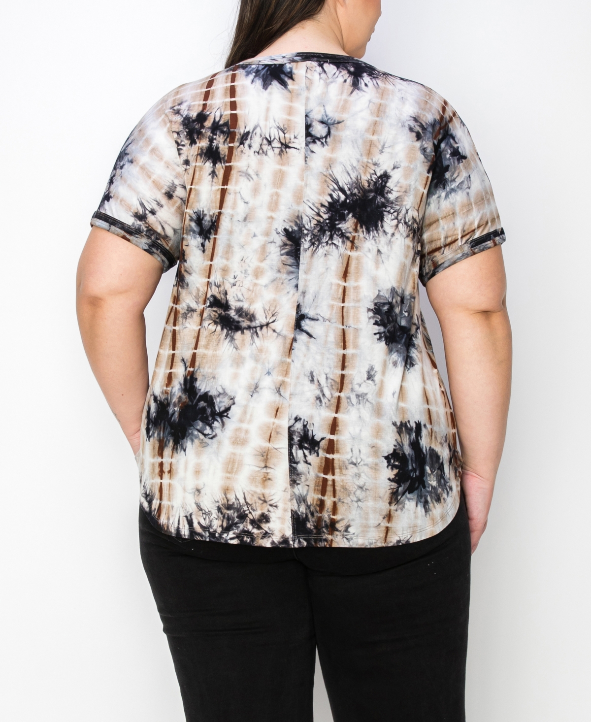 Coin 1804 Plus Size Tie Dye Short Sleeve Top -Brown