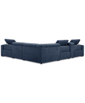 Nevio 6-Pc. Fabric Power Headrest Sectional with Console and 3 Power Motion Chairs