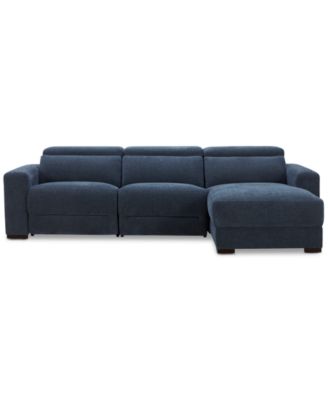 Nevio 3-Pc. Fabric Power Headrest Sectional and Chaise with 1 Power Motion Chair