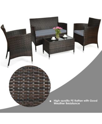8PCS Patio Rattan Conversation Furniture Set Outdoor w/ Cushion
