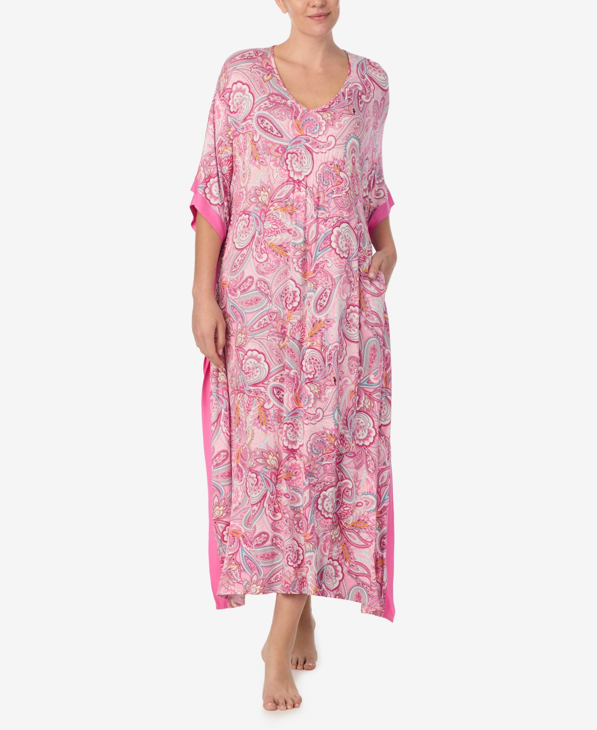 Women's Printed V-Neck Caftan Nightgown - Paisley