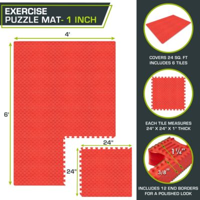 Checkered Puzzle Exercise Mat 1-in, 24 Sq Ft - 6 Tiles