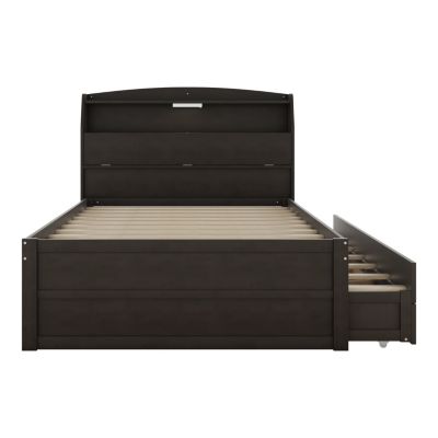 Streamdale Full-Size LED Bed with Trundle and Storage Headboard