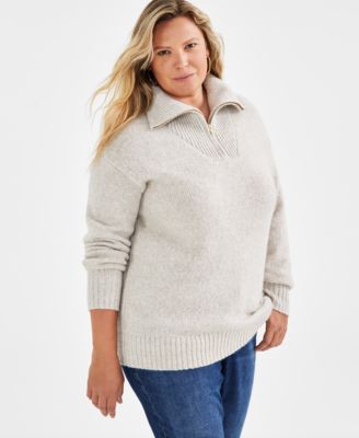 Style & Co - Plus Size Funnel-Neck Zip-Up Sweater