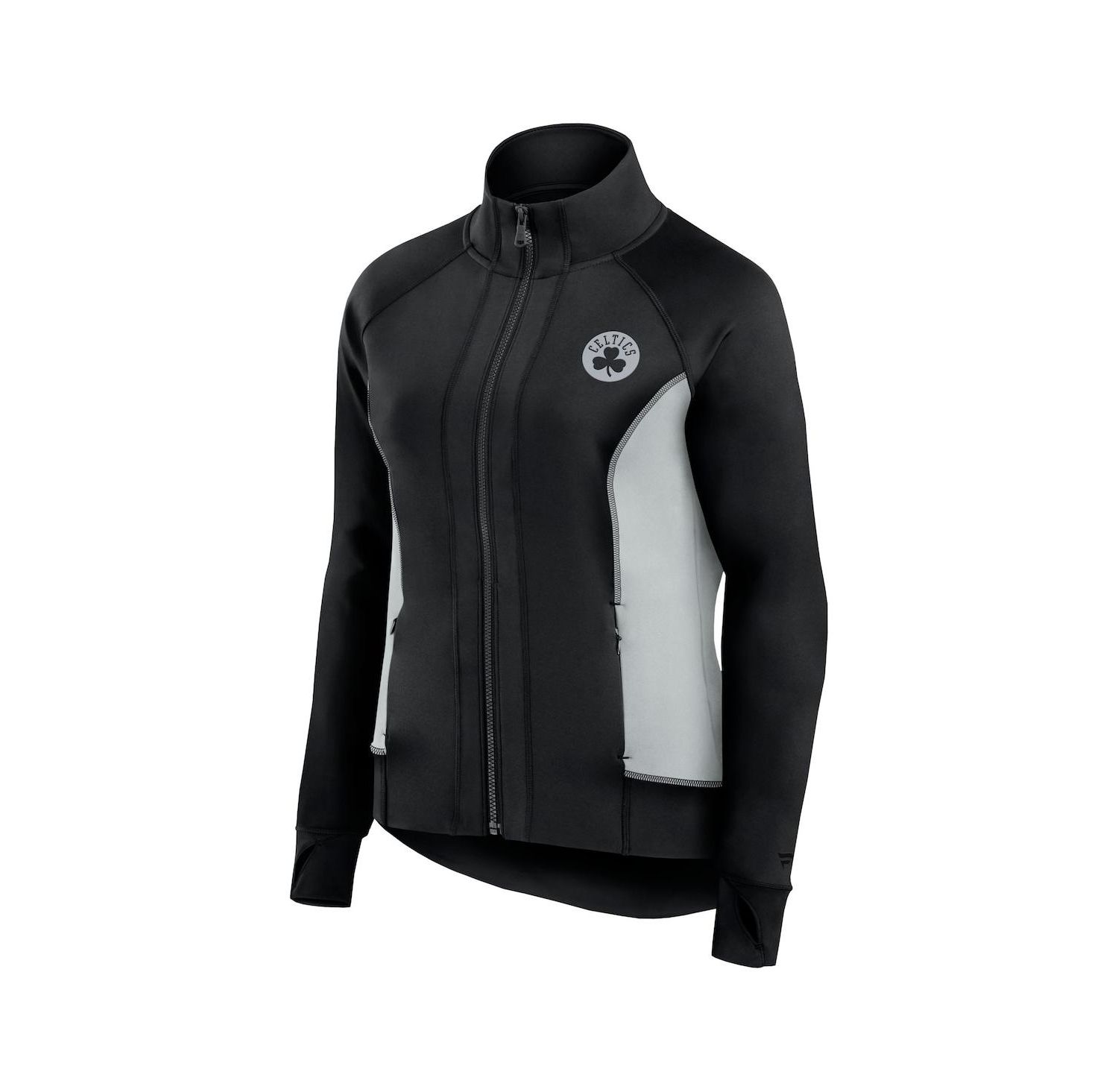 Women's Black Boston Celtics Studio Fitted Full-Zip Gym Track Jacket