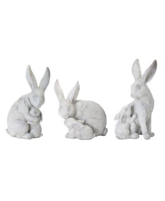 White Stone Garden Rabbit With Baby Bunny Figurine (Set of 6)