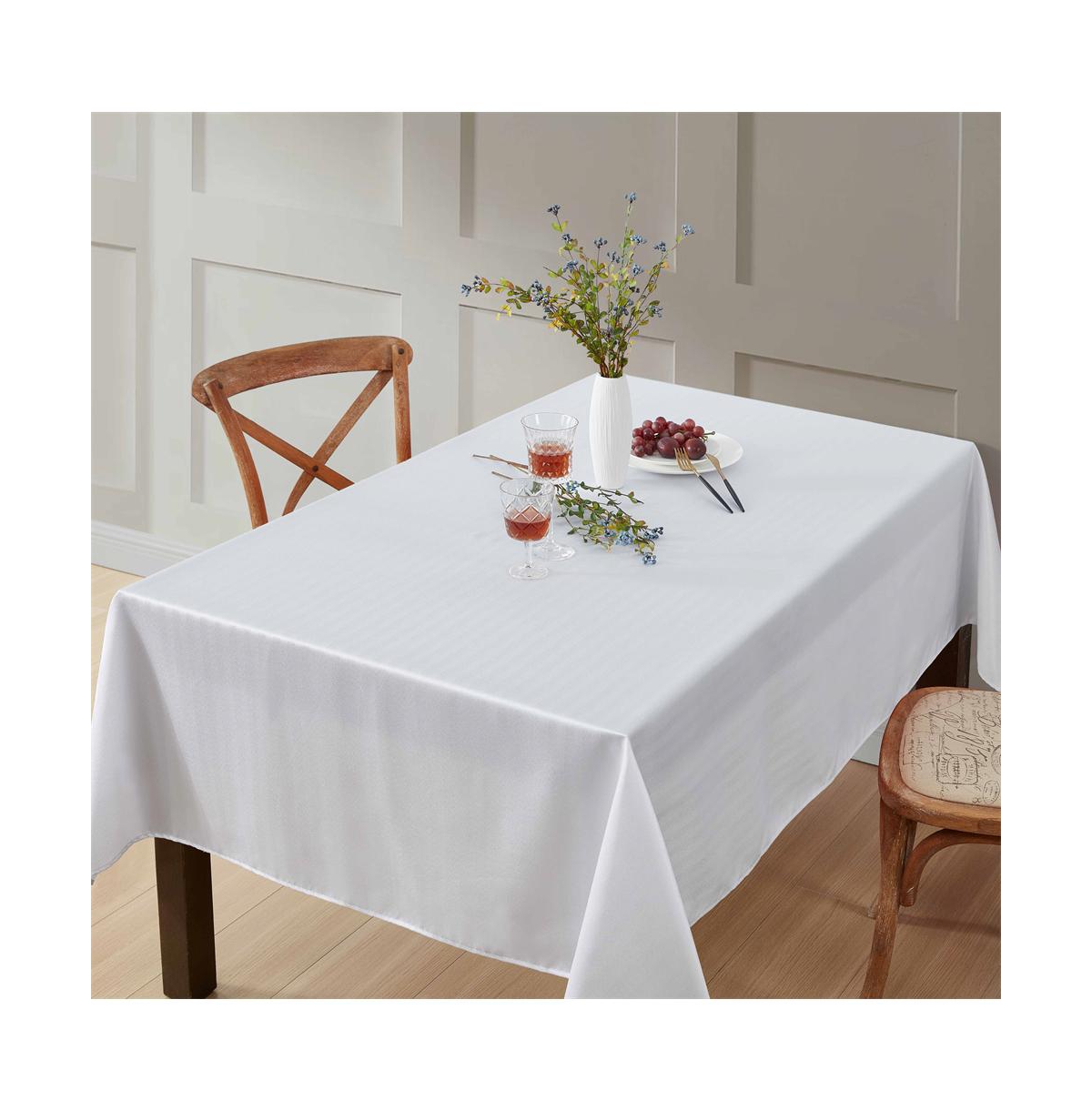 Lincoln Stripe Fabric Tablecloth for Rectangle Table, Advanced Water, Fade, Stain, and Wrinkle Resistance - White