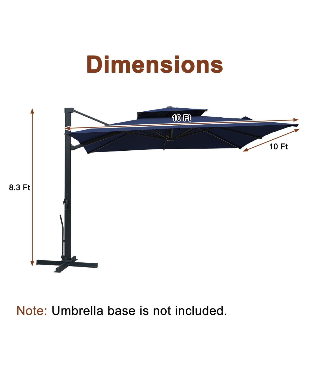 Mondawe Patio Double Top Bright Umbrella 360 Rotation Umbrella, Grey