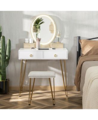 Vanity Table Set with 3-Color Lighted Dimmable Mirror