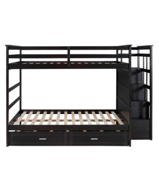 Full Over Full Bunk Bed With Twin Size Trundle And Staircase, Espresso