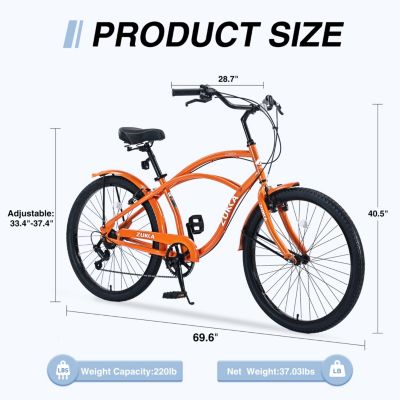 Streamdale 7 Speed Bicycles 26"Inch Multiple Colors Men's Beach Cruiser Bike