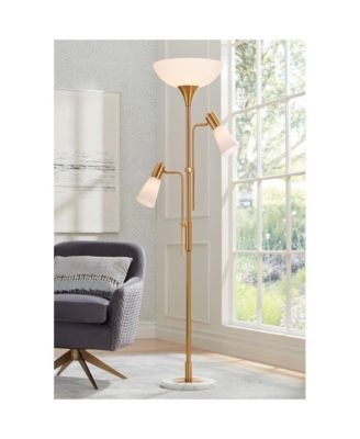 Modern Torchiere Floor Lamp with Side Lights 71" Tall Warm Gold Frosted Glass Shade for Living Room House