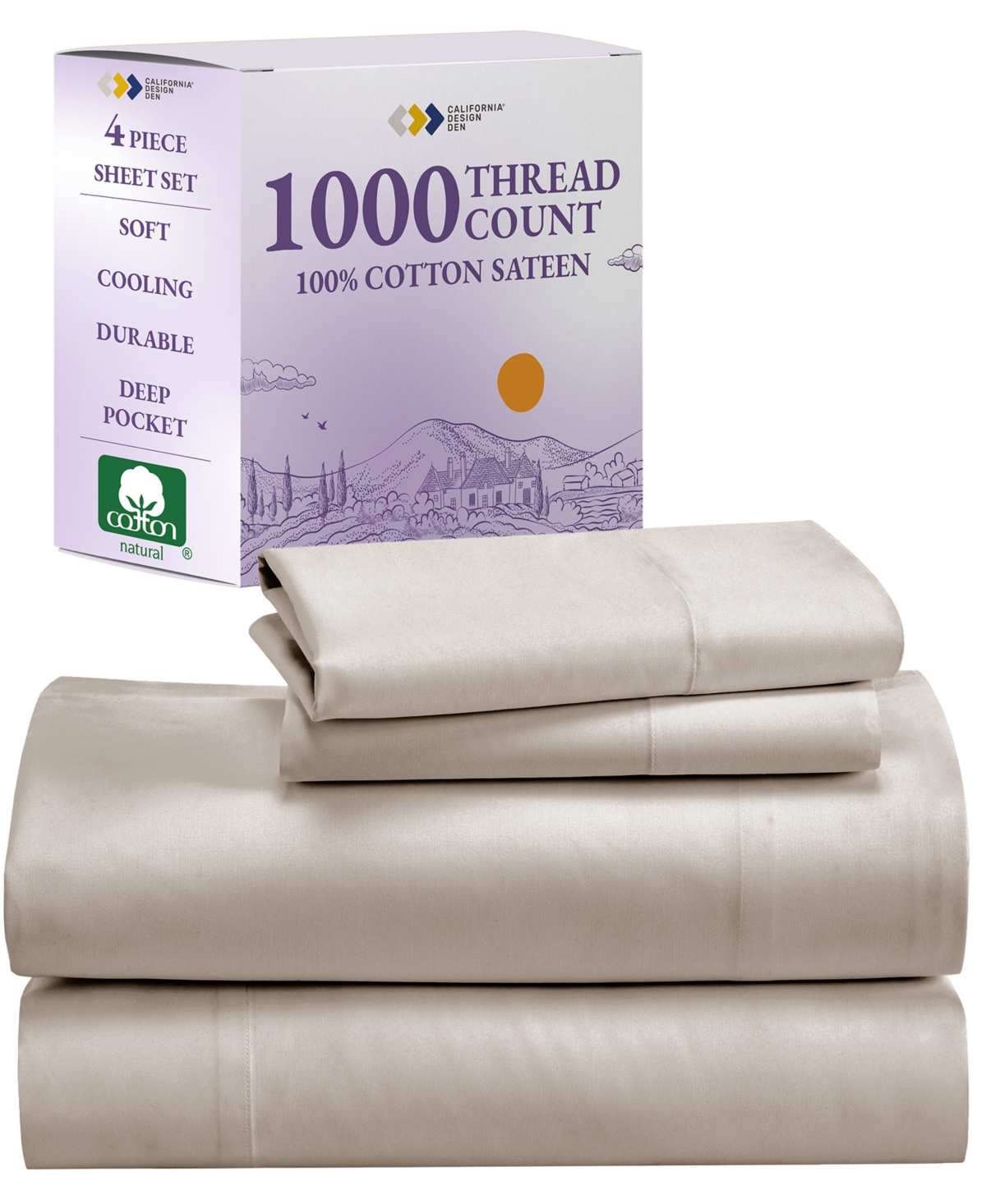 Luxury 1000 Thread Count Bed Sheets Set - 100% Cotton Sateen - Soft