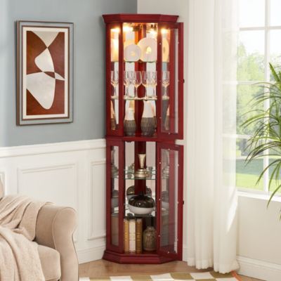 Elegant 3-Side Glass Display Curio Cabinet with Adjustable Shelves