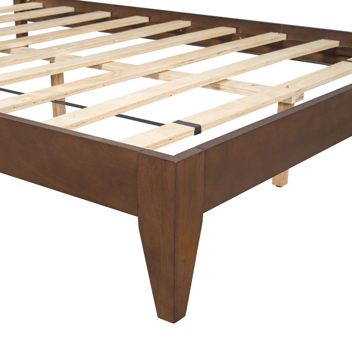 Streamdale Furniture Mid-Century Modern Platform Bed Wood Slat Support with No Box Spring Needed, Queen,- Walnut