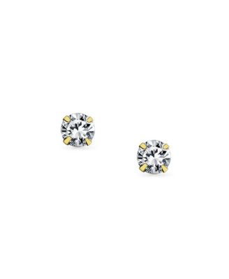 Tiny14K Yellow Gold .40CT Tiny Round Cubic Zirconia Solitaire CZ Stud Earrings