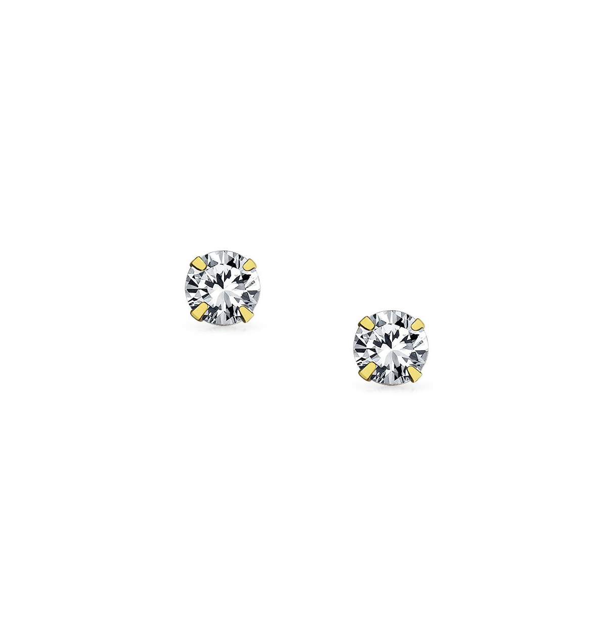 Bling Jewelry Tiny14K Yellow Gold .40CT Tiny Round Cubic Zirconia Solitaire Cz Stud Earrings For Women For