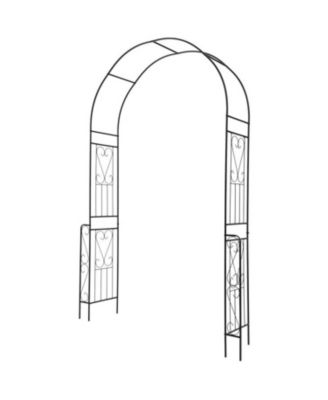7.9 Feet Metal Garden Arch Backdrop Stand with Fence for Climbing Plants-Black