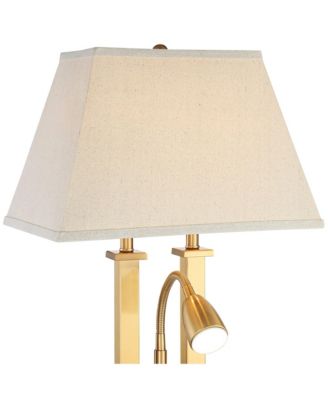 Deacon Modern Desk Table Lamp 26" High Brass with USB and AC Power Outlet in Base LED Reading Light Oatmeal Shade for Office Desk
