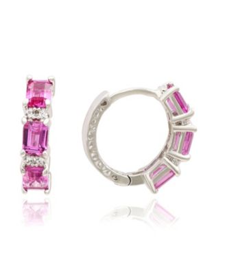 Suzy Levian Sterling Silver Sapphire & Created White Sapphire Emerald-Cut Huggie Hoop Earrings