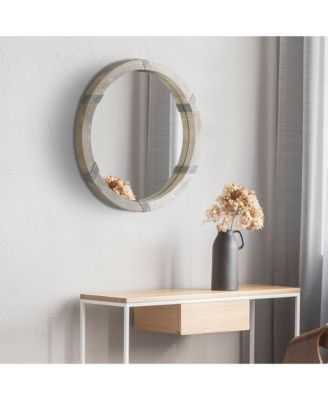 30.75" Wood Wall Mirror, Round Mirror for Wall Living Room, Natural