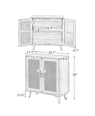 Accent Storage Rattan Cabinet  Cupboard Console Table for Dining Room