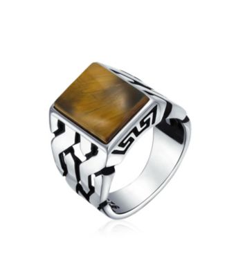 Large Rectangle Gemstone Wide Chain Link Statement Signet Ring Sterling Silver