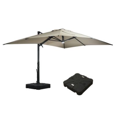  Rectangular Cantilever Umbrella with Detachable LED Atmosphere Light and Bluetooth Player, w/ Weight Base Included