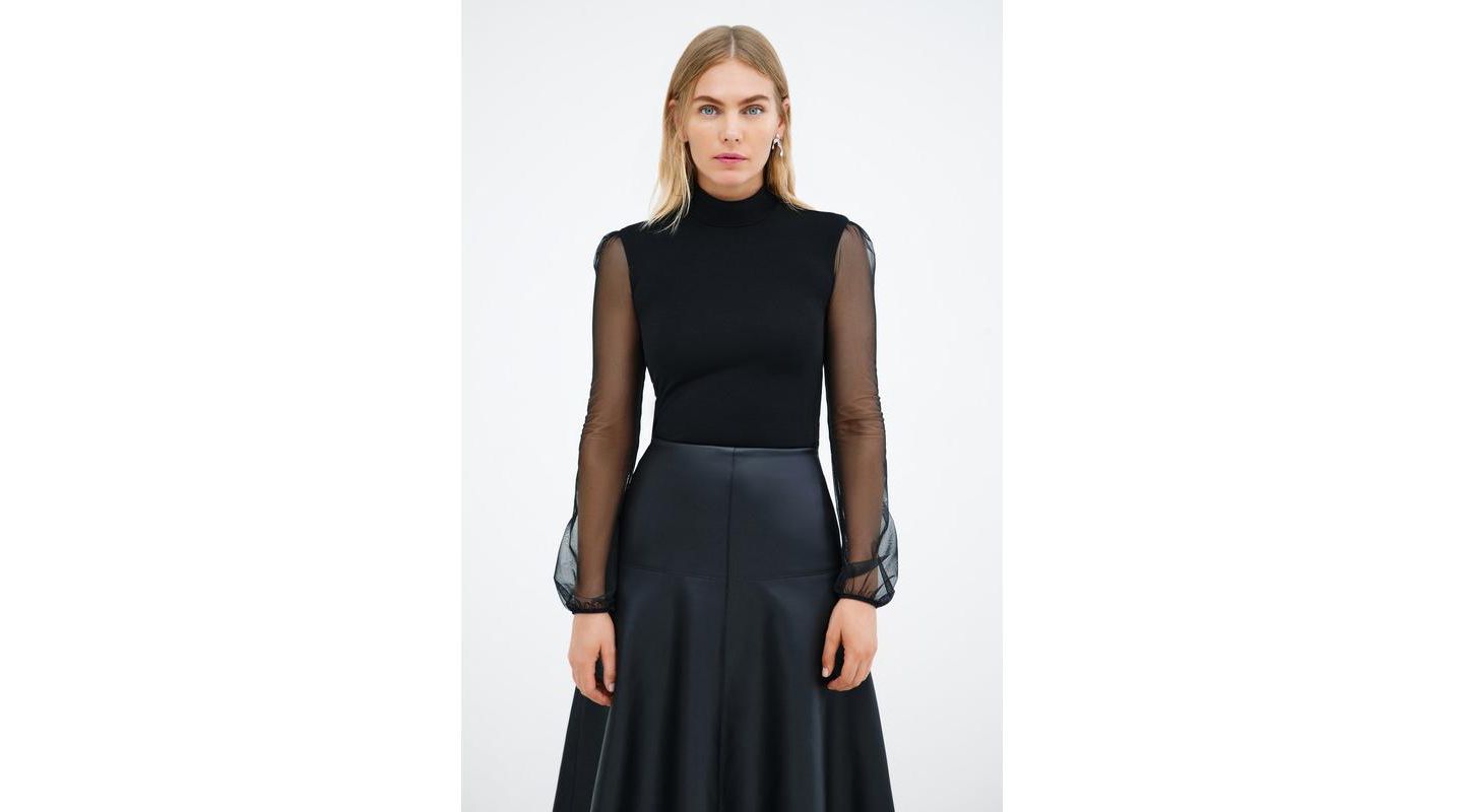 Женский топ Marcella Liv Fitted Mock-Neck Mesh-Sleeve, цвет: Чёрный — фото 1