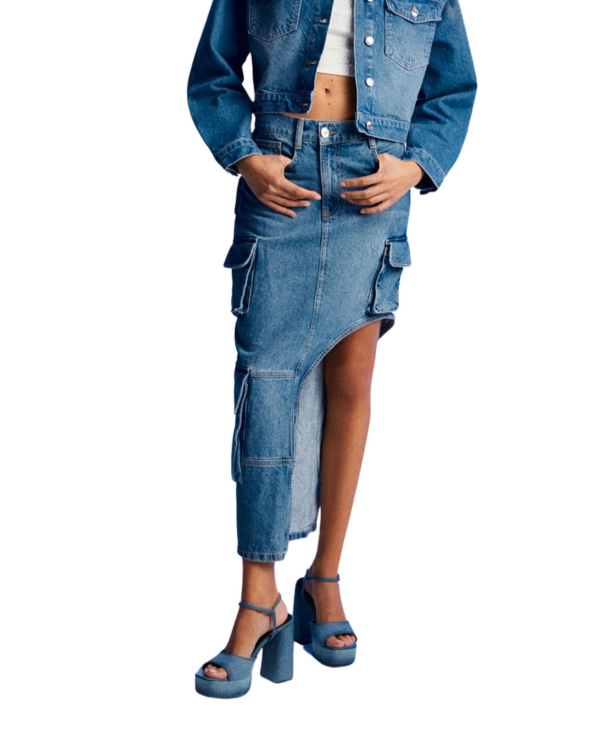 Women's Asymmetric Jean Skirt - Blue