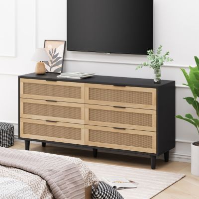 Natural Rattan Dresser with Anti-Tip Design and Ample Storage