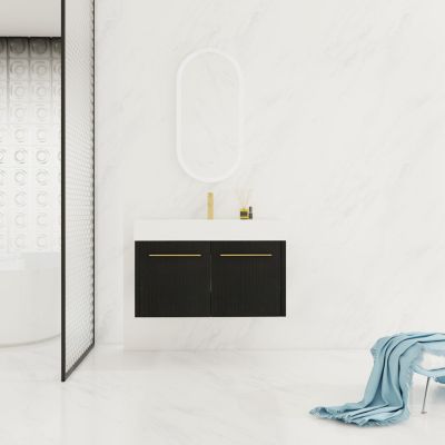 Modern Ergonomic Bathroom Vanity with Soft-Closing Doors and Durable Resin Sink