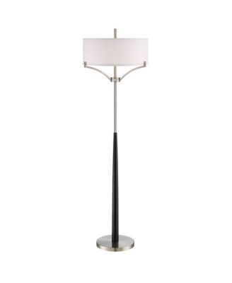 Avery Modern Shabby Chic Standing Floor Lamp 62" Tall Black Brushed Nickel Silver White Linen Fabric Drum Shade Decor for Living Room Reading House Bedroom Office