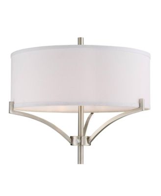 Avery Modern Shabby Chic Standing Floor Lamp 62" Tall Black Brushed Nickel Silver White Linen Fabric Drum Shade Decor for Living Room Reading House Bedroom Office