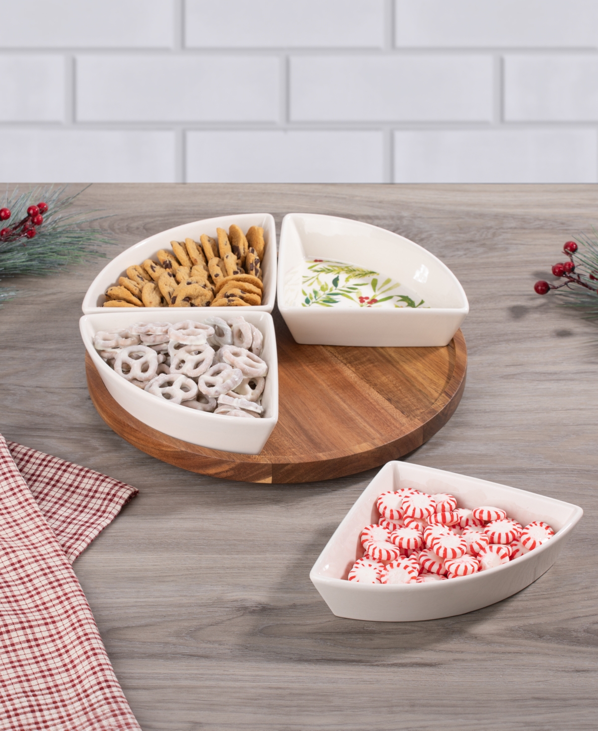 Thirstystone Holly Berry Lazy Susan,set of 5 - Green