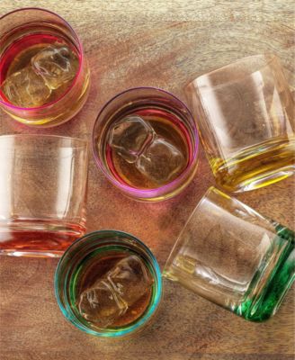 Hue Colored Double Old Fashion Whiskey Glass Tumbler - 10 oz, Set of 6
