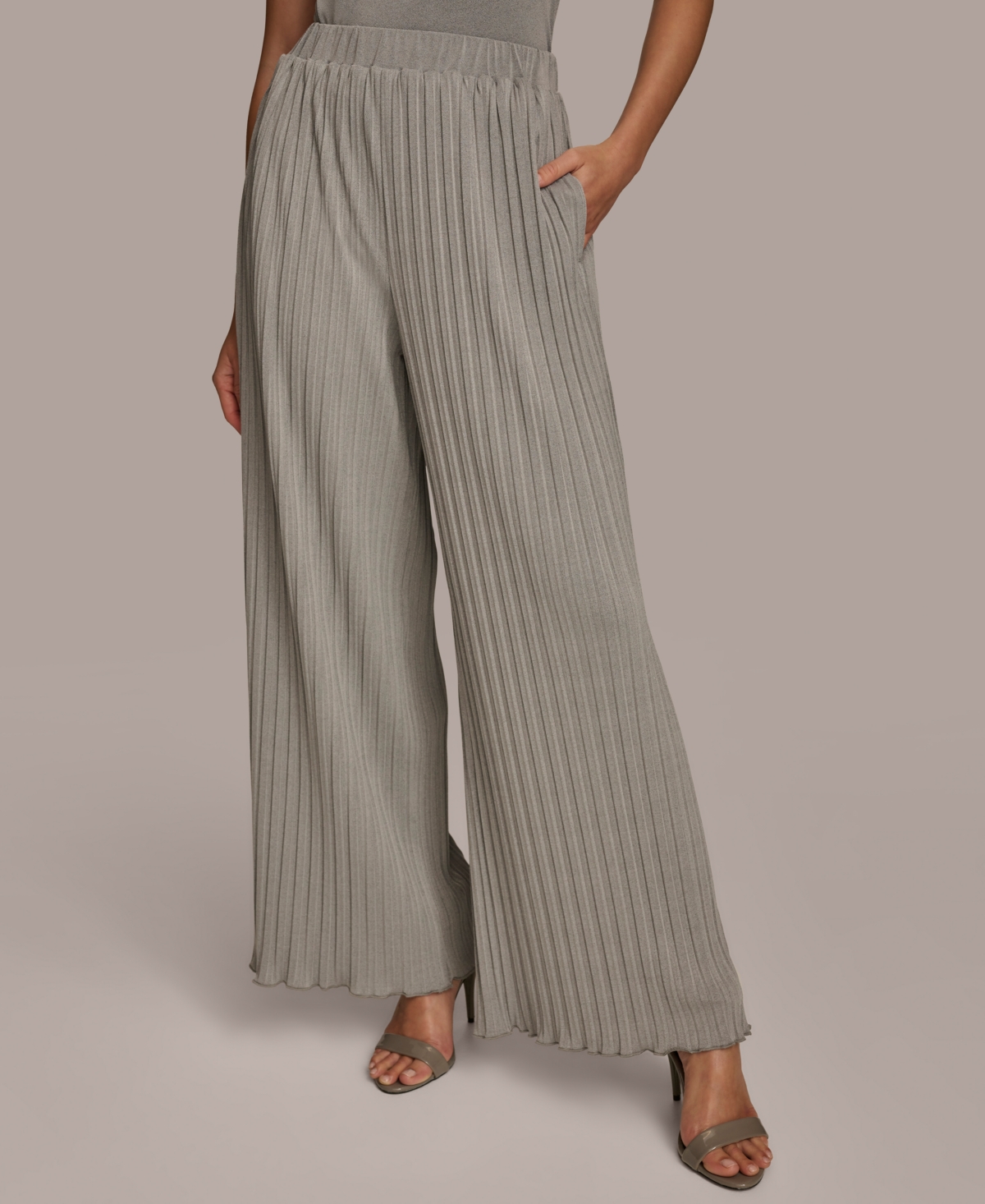 Donna Karan Women's Pleated Wide-Leg Pants - Heather Iron