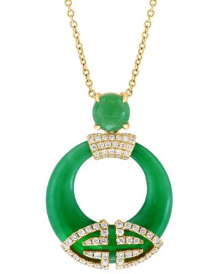 EFFY&reg; Jade & Diamond (1/3 ct. t.w.) Open Circle 18" Pendant Necklace in 14k Gold