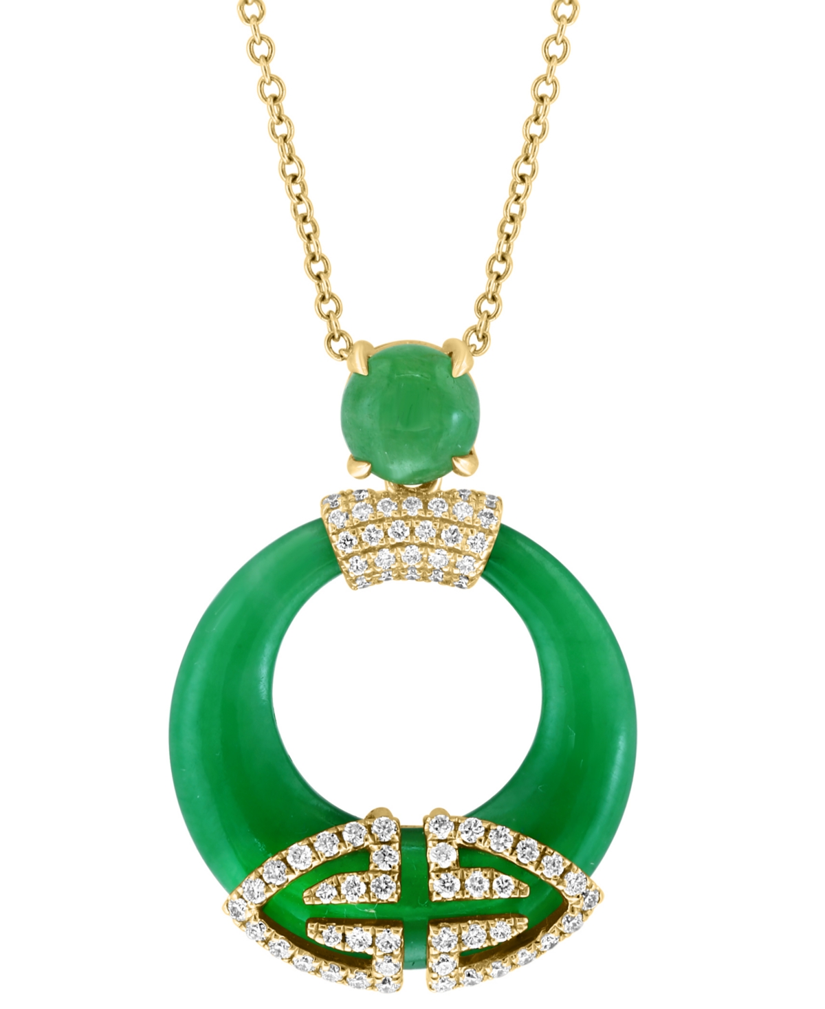 EFFY COLLECTION EFFY JADE & DIAMOND (1/3 CT. T.W.) OPEN CIRCLE 18" PENDANT NECKLACE IN 14K GOLD 