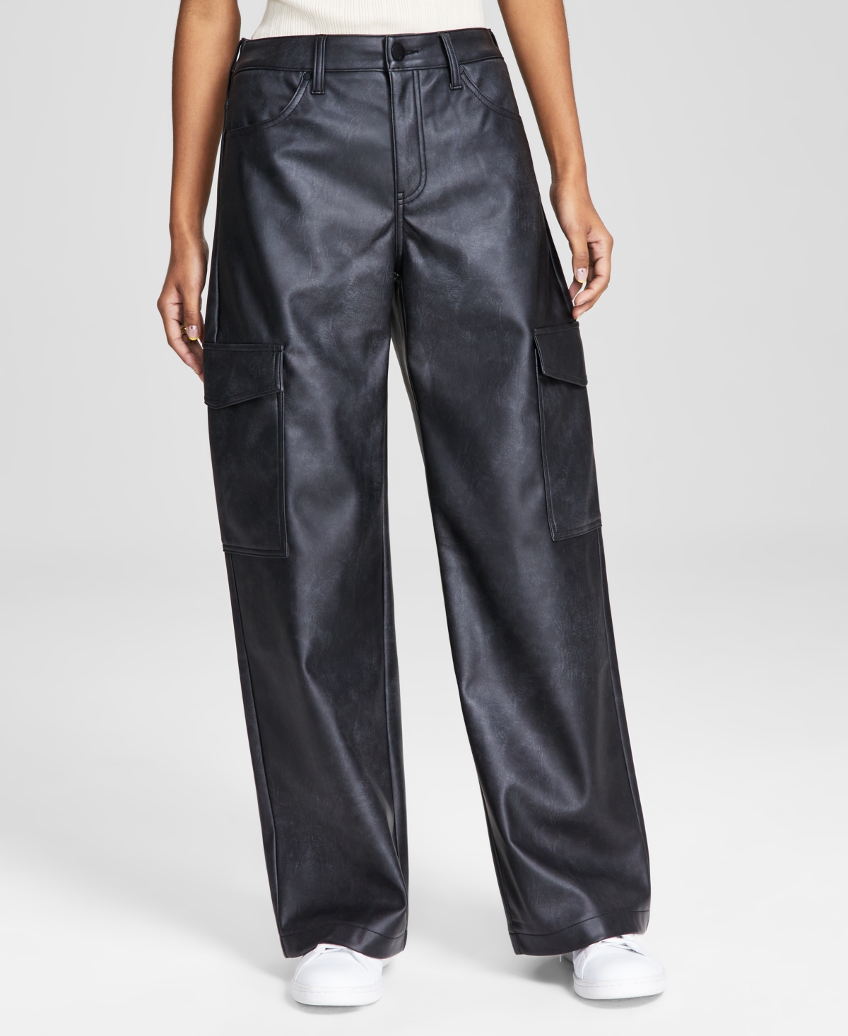 And Now This Women's Faux-Leather High-Rise Cargo Pants, Created for Macy's