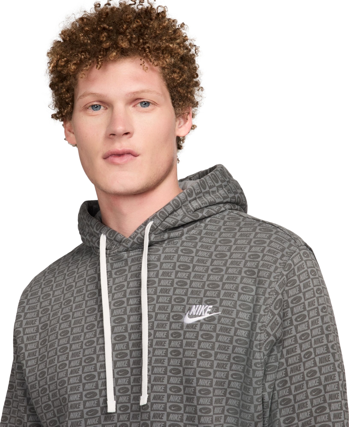Nike Men s Sportswear Club Fleece All Over Print Pullover Hoodie Smtwht d G Smart Closet