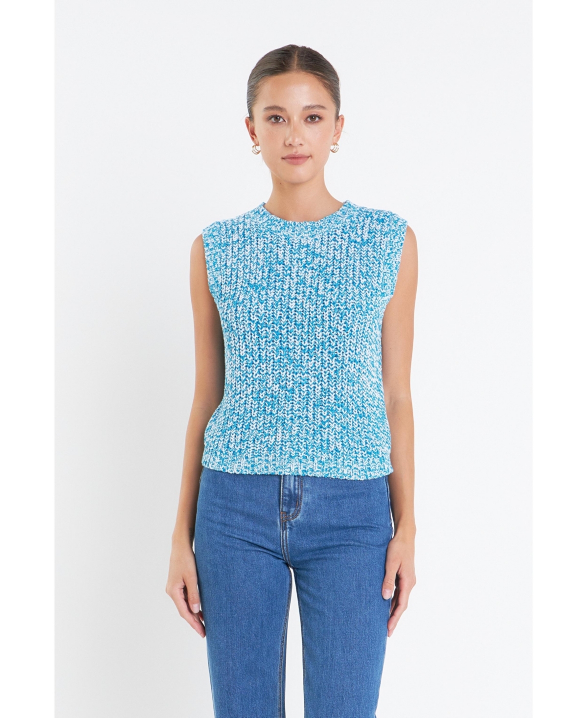 English Factory Women's Sleeveless Ribbed Knit Sweater