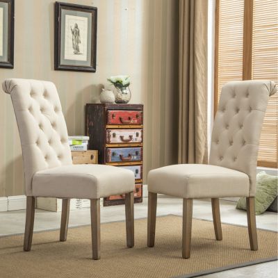 Set of 2 Solid Wood Tufted Parsons Dining Chair